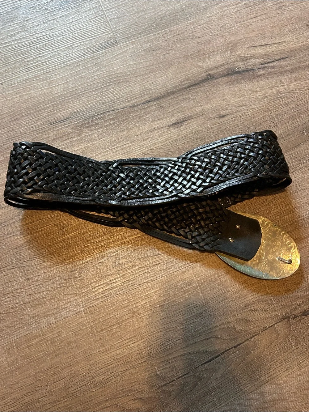 Chico’s Belt Womens S Black Leather Braided Western Concho Oval Buckle Studded